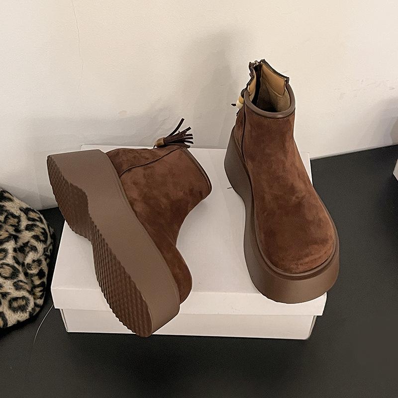 

British style thick-soled suede Martin boots women s 2025 winter new big-headed muffin Chelsea Birkenstock short boots 35 темно-коричневого