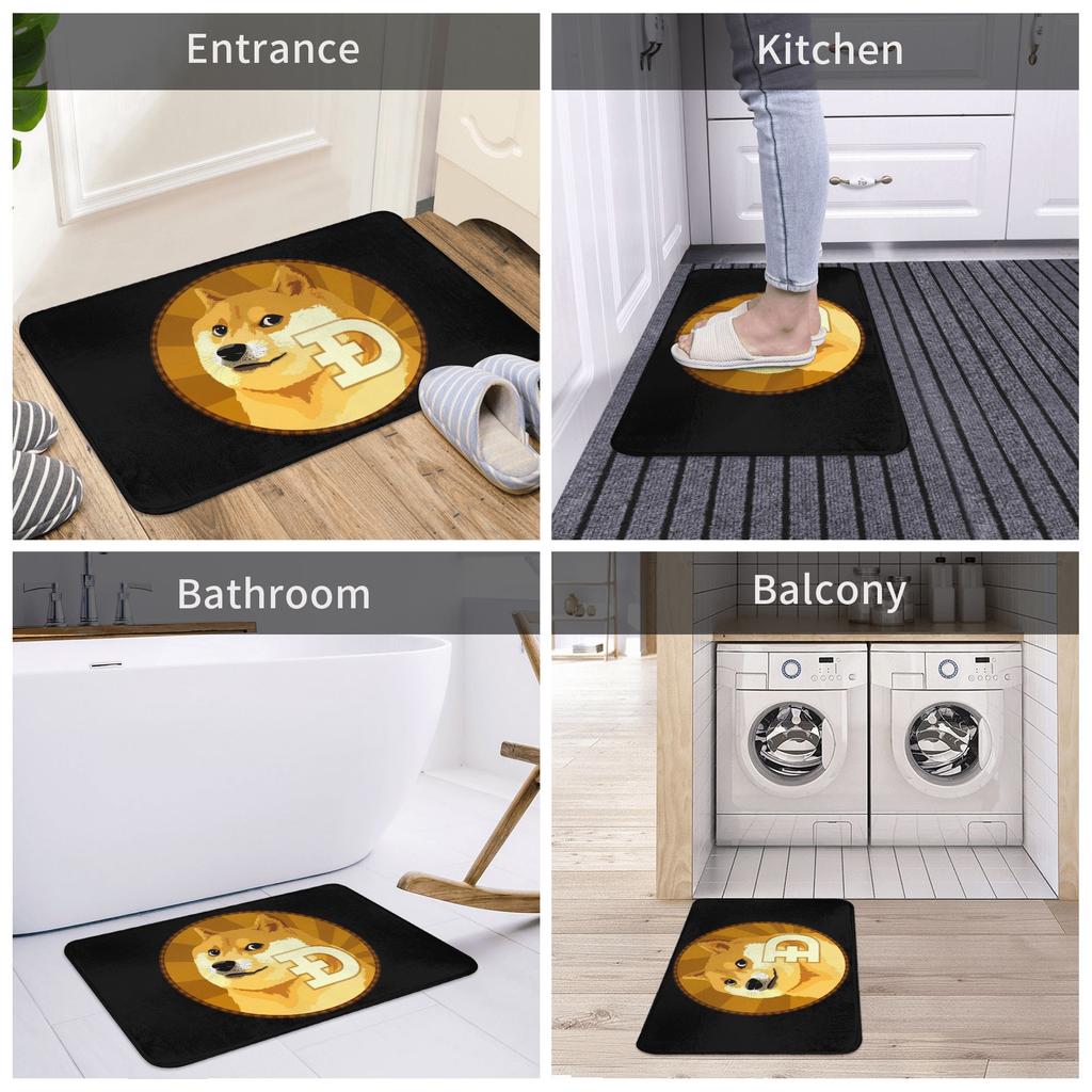 Cryptocurrency Dogecoin Doormat Anti-Slip Entrance Kitchen Bathroom Floor Door Mat Bitcoin Bedroom Balcony Rug Carpet Footpad