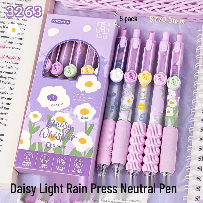 Chinese Floral Soft Grip Gel Pen Set - Quick-Dry, High-Value Brush Pens for Exams
