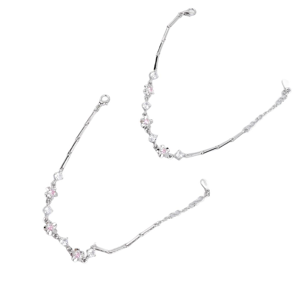 2PCS Pink Flower Bracelet Rhinestone Minimalist Sweet Versatile Flower Bracelet for Women