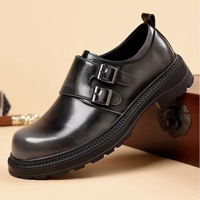 Fashion British Cowhide Platform Metal Buckle Leather Shoes for Men Designer Soft-soled Men's Wedding Shoes Fashion Business Shoe Male