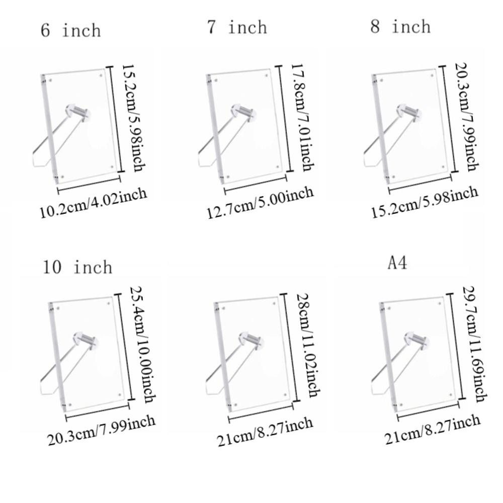 Transparent Acrylic Magnetic Picture Frames with Stand Rectangle Clear Photo Frame Minimalist No-drill Display Board