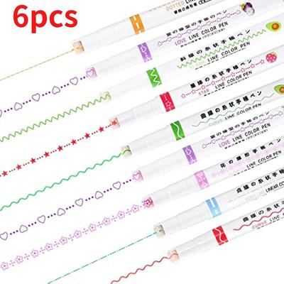 6 sztuk kolorowych zakreślaczy, zakrzywiony długopis do robienia notatek, 6 różnych wzorów materiały do ​​scrapbookingu, 6 kolorowych długopisów Bullet Journal, długopisy Flawnwing Flair