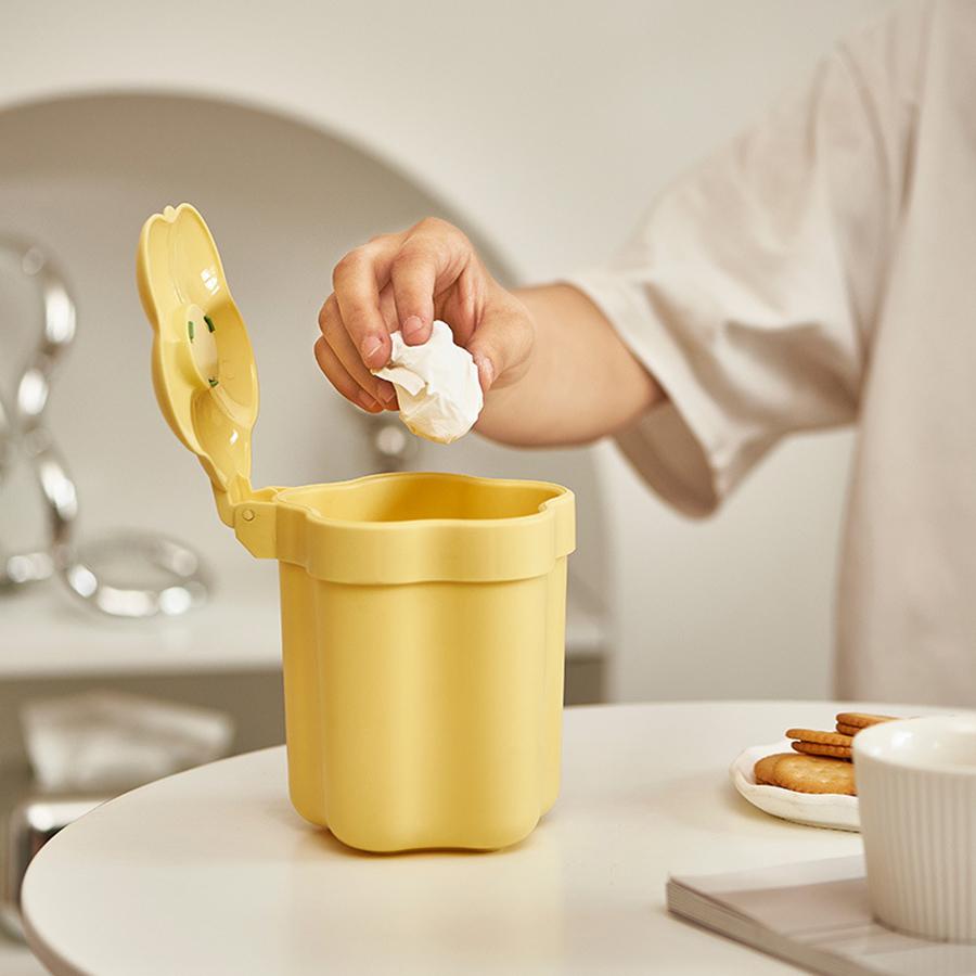 1PCS Flower Desktop Wastebasket Household Cute Mini Storage Bin Bedroom Small with Lid Large Opening Paper Basket