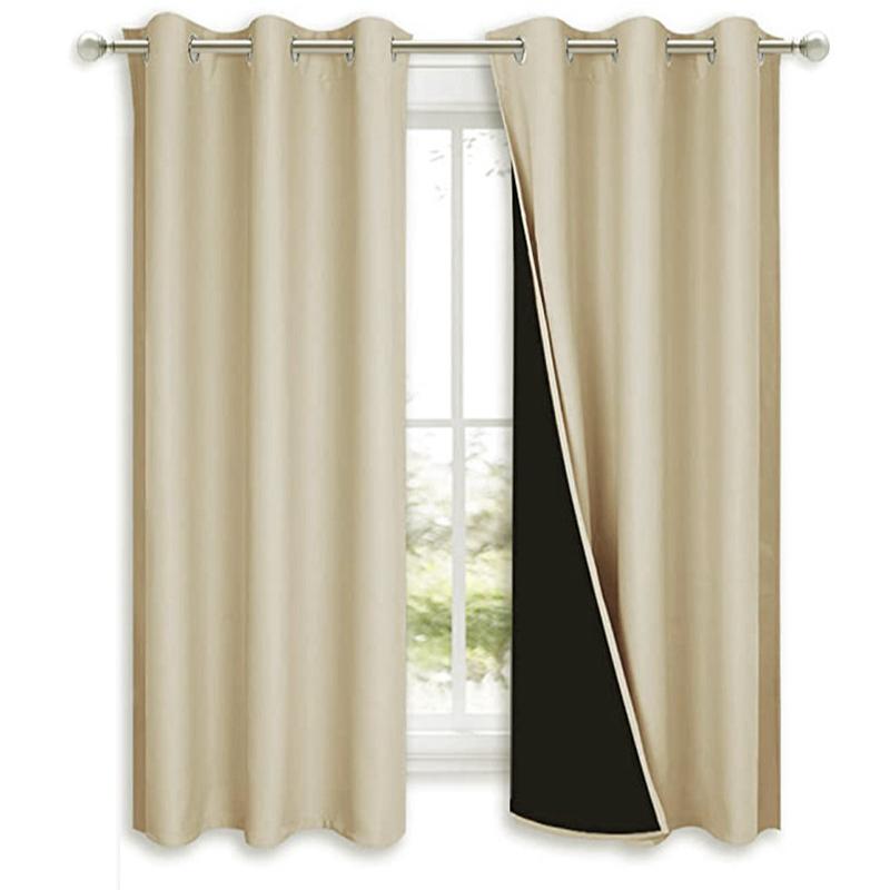 100% Blackout Window Curtain Panel for Bedroom Livingroom Heat and Full Light Blocking Drapes with Black Liner for Nursery hotel