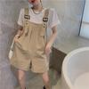 Green Plus Size Petite Cotton Workwear Overalls Shorts for Women - Summer High Waist, Loose Wide-Leg Style 