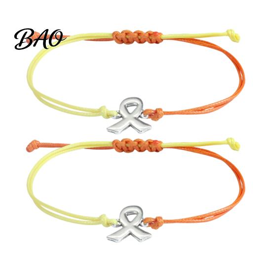 Braided Rope Wristband 2 Pcs Breast Cancer Awareness Bracelets, Adjustable String Jewelry Bracelets with Ribbon Charm, Inspirational Gifts for