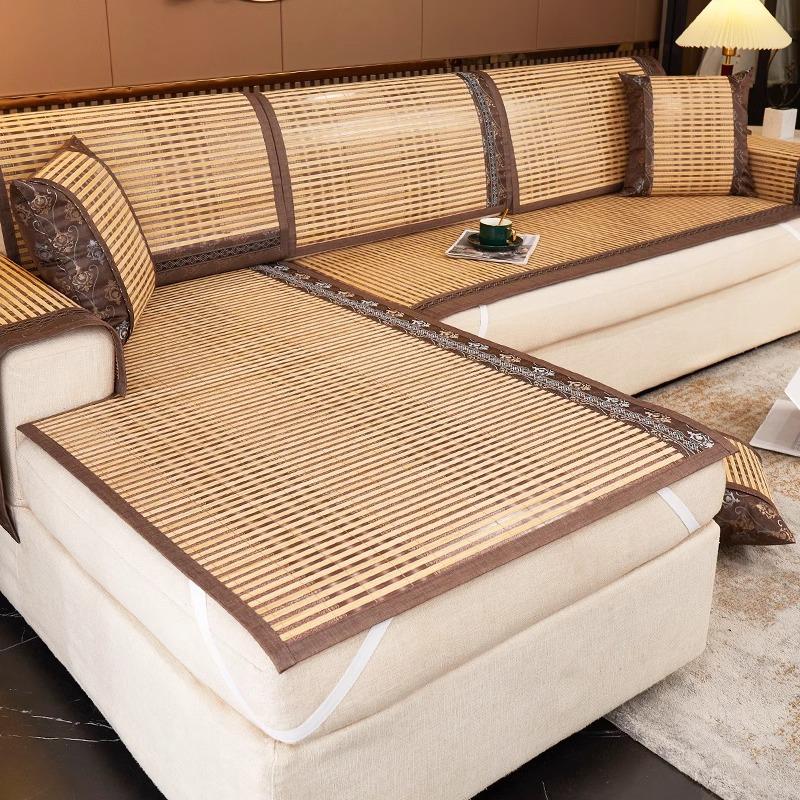 Tapis Bambou Rotin Coussin Canapé Été Tapis Bambou Housse Canapé Nouveau Coussin d'Assise Été Froid et Frais 70*70cm beige