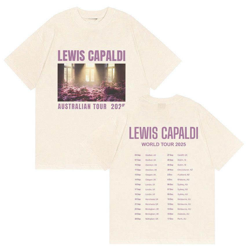 Lewis Capaldi Welttournee 2025 Sommer Grafik 100% Reine Baumwolle Bedrucktes T-Shirt Herren Damen Lässig Oversized Modekleidung Y2k
