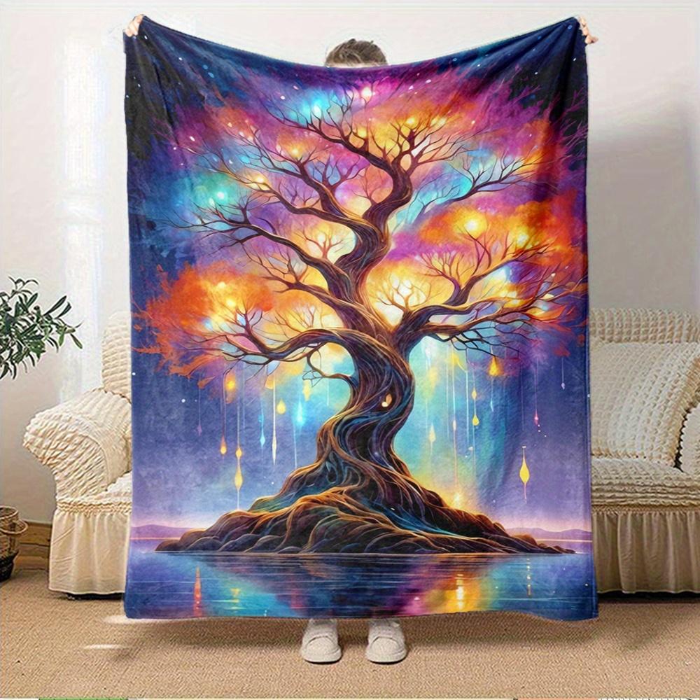 

For Tree of Life,Fantasy Art,Illuminated Branches-Themed Flannel Blanket, Glam Style, Digital Print, All-Season Comfort, Tear-Resistant, Kni 150x180cm