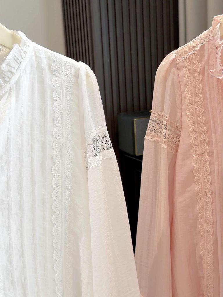 Korean Style High-End Lace Patchwork Lantern Sleeve Shirt for Women - Spring Fashion Top