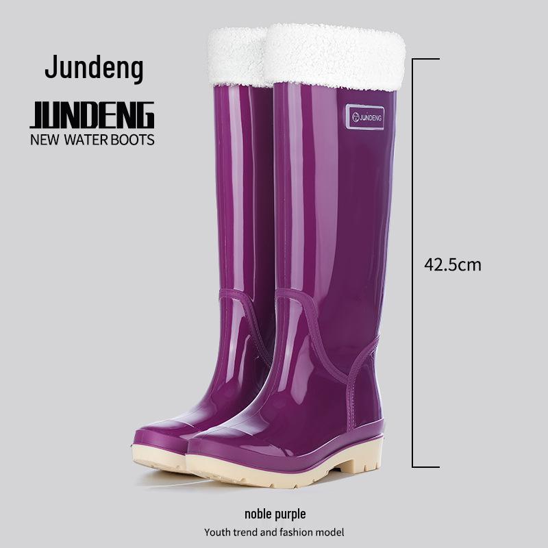 Женские 42 см Очень Высокие Нескользящие Утолщенные Водонепроницаемые Резиновые Сапоги для Путешествий, Уборки Столовой и Модной Носки