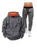 Men's European Size Hooded Sweatshirt Set: Zip-Up Fleece-Lined Jacket with Double Pockets for Sports and Casual Wear.