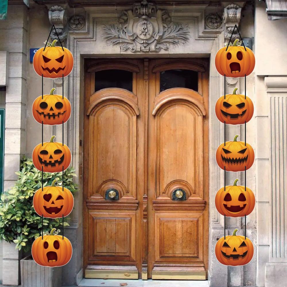 Multiple Style Halloween Pumpkin Door Hanging Sign Paper Halloween Hanging Banner  Haunted House