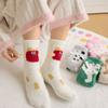 Autumn and Winter Coral Fleece Socks, Women's Cartoon Socks, Half-fleece Thickened Home Floor Socks, Sleeping Socks, Mid-calf Women's Socks