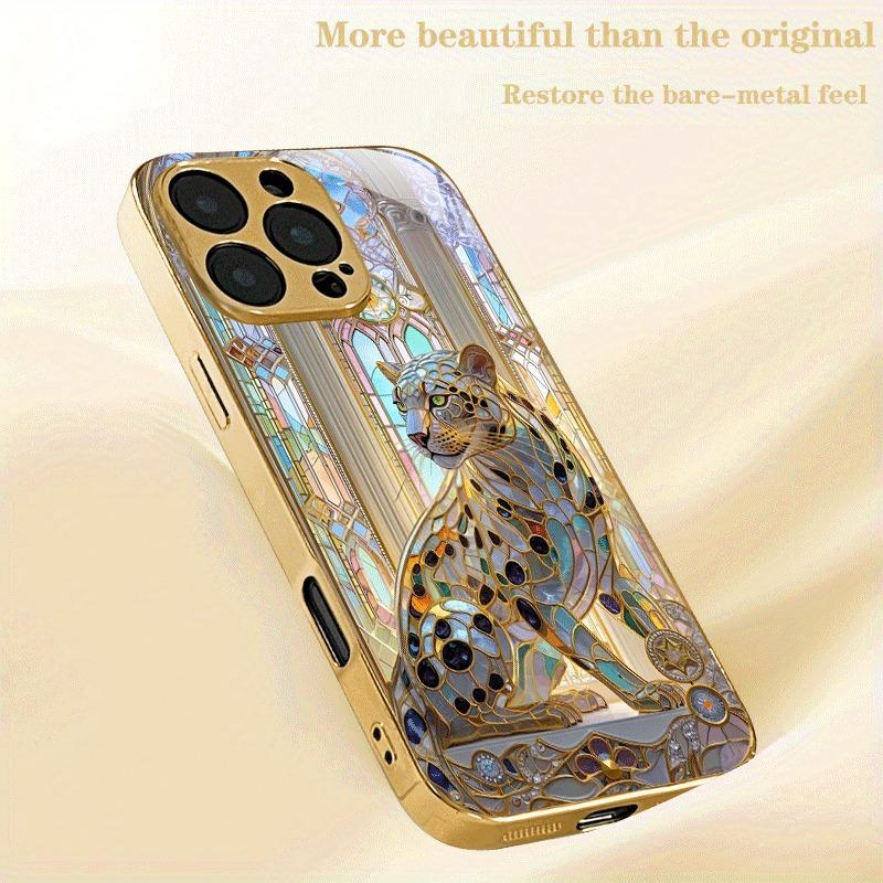 Fashion Leopard Print Gold Metallic Paint Glass Phone Case For iPhone 17 16 15 14 13 12 11 Pro Max 16 15 Plus 17 Air 16E Cover