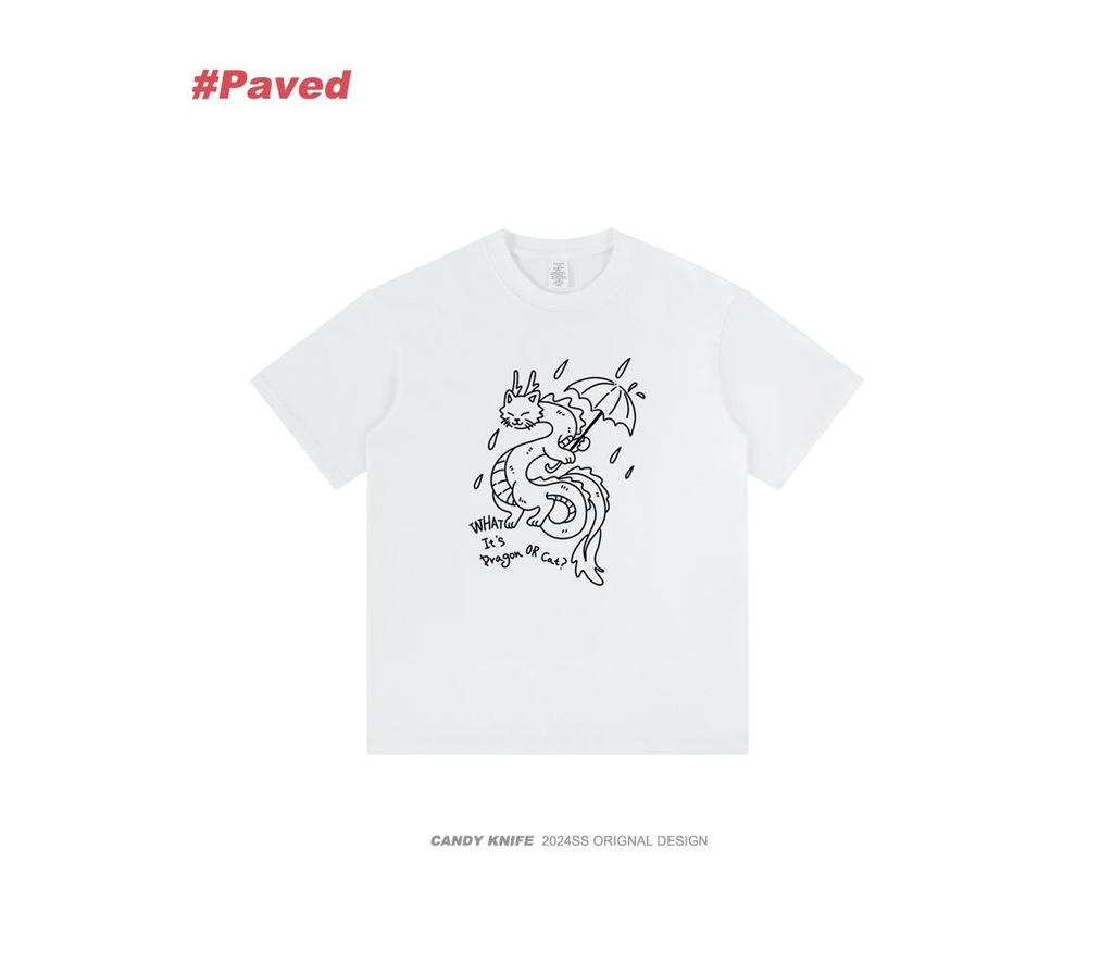 American Dragon Cartoon Print Crew Neck T-Shirt, Unisex Loose Fit Half Sleeve