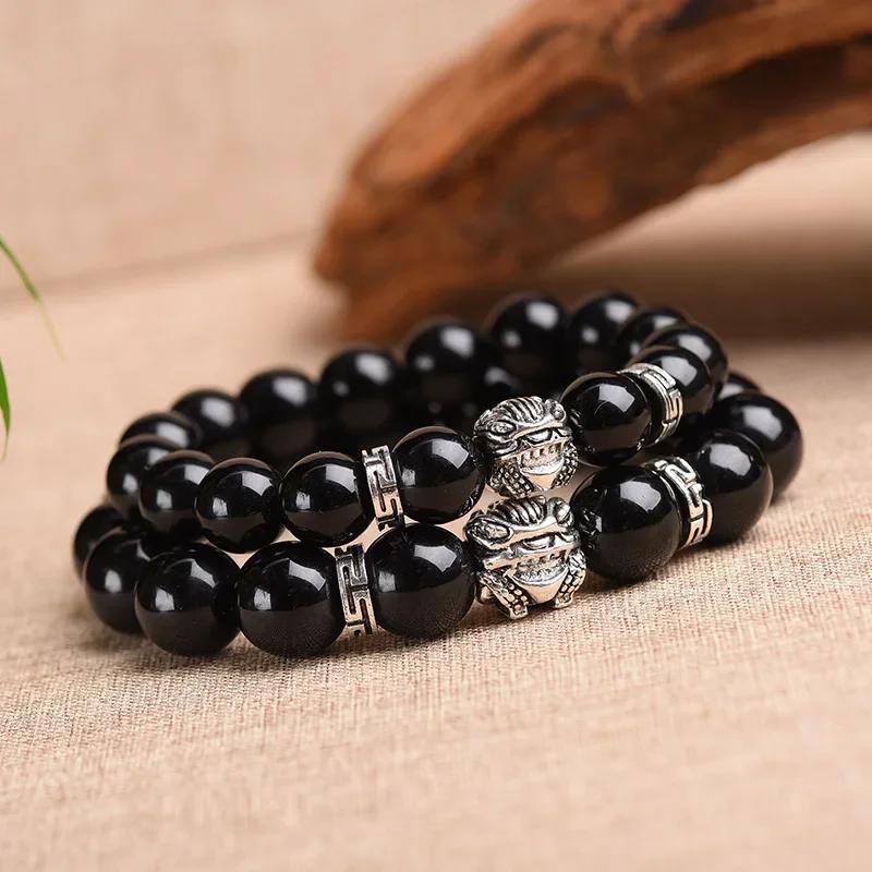 Natural Stone Beads Men Bracelets Lucky Charm Matte Black Natural Stone Beads Onyx Stone Matt Tiger Leopard Bracelets for Men