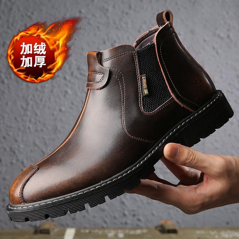 Martin boots leather British casual Chelsea boots medium and high top velvet warm new boots
