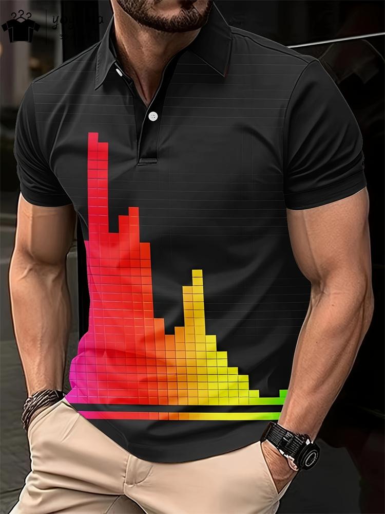 Simple Pattern Print Classic Fashion Men's Clothing Men's Short Sleeve T-shirt Striped Print Mens Polo Shirts Street Men's Polo