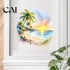 Tropical Landscape Wall Decor Sunset Palm Tree Seaside Decal, Watercolor Summer Beach Sticker, Art Coconut for Kids Bedroom Nursery Home Decorative