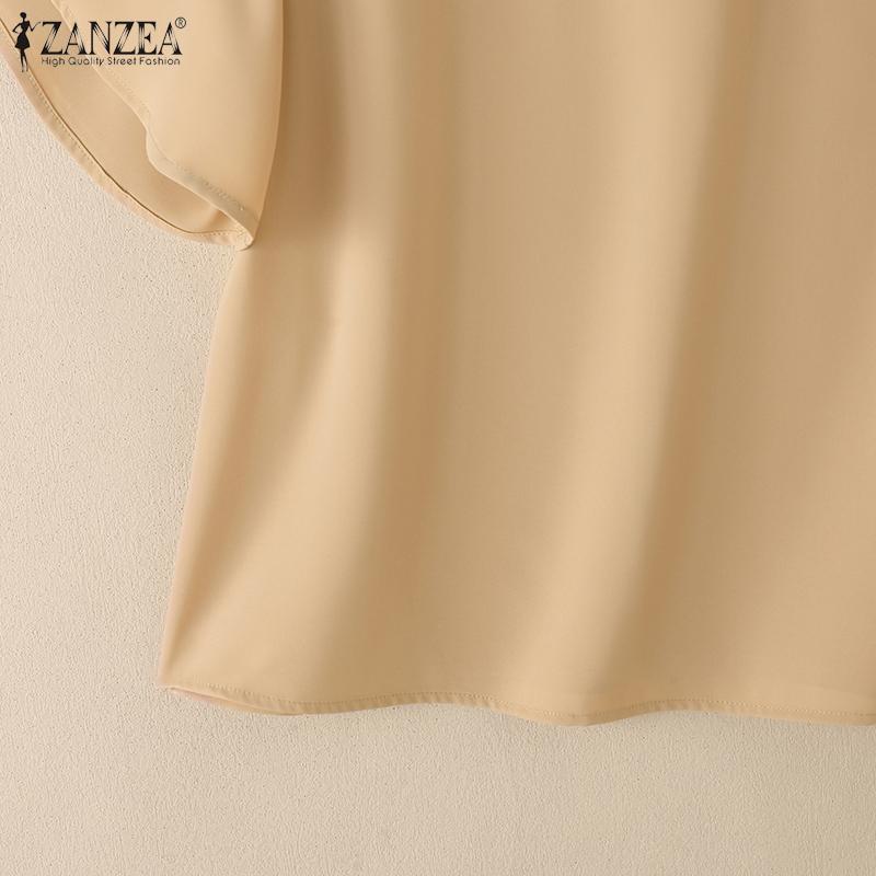 ZANZEA Bluză simplă de vară cu mânecă scurtă și gât rotund casual pentru femei