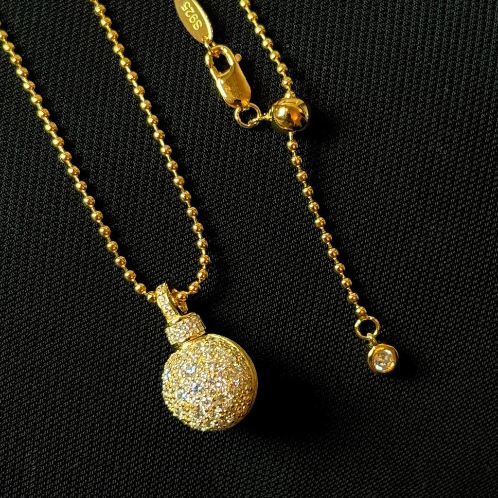 New Vintage 100% Pure 925 Sterling Silver Pendant Aaa Zircconia Frosted Round Ball Necklaces For Women Luxury Wedding Jewelry
