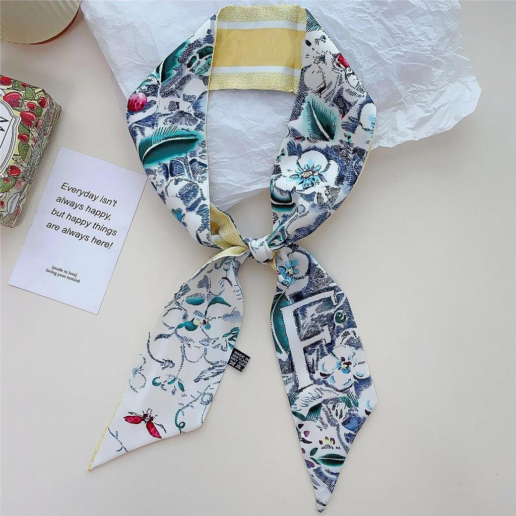 26 Letter Printed Headband 100x6cm Fashion Small Silk Scarf For Women New Design Brand Scarves Women's Bags Hair Tie Accessories