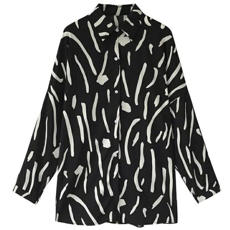 Autumn New Versatile Graffiti Printed Shirt Women's Long Sleeve Top Loose Large Size Han Fan Shirt Bottom Shirt