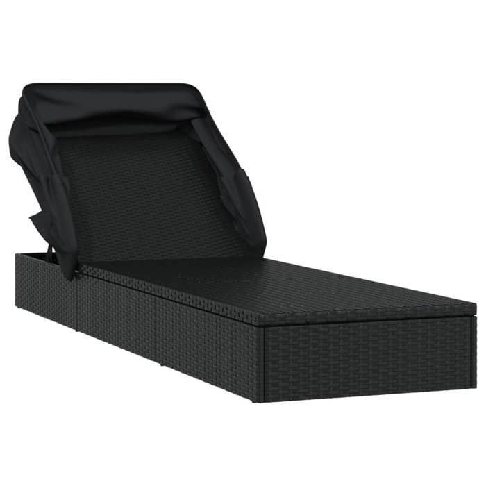 VidaXL Transat avec toit pliable noir 213x63x97 cm résine tressée, chaise longue, chaise longue d'extérieur, lit de salon, 319640