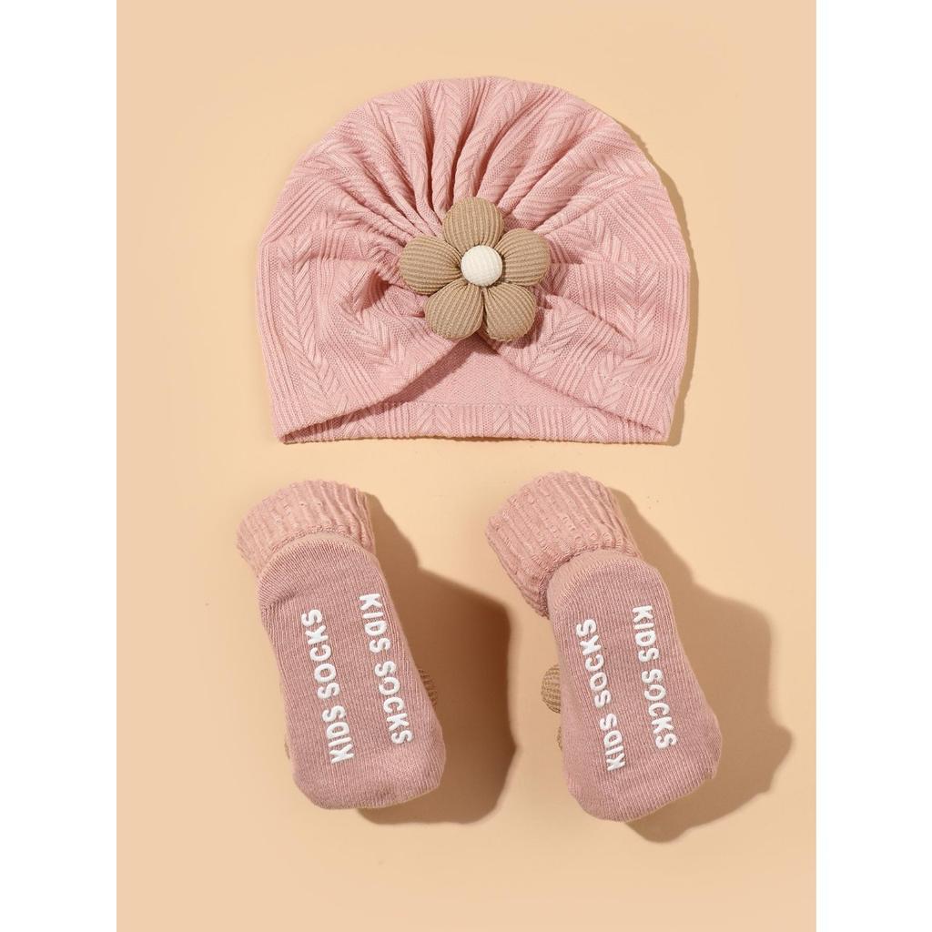 Baby Mädchen Blumenhut Socken Set Neugeborenes Kurze Socke+ Turban Hut Elastisch Weich Säugling Indische Mützen 0-12M Cuterus Baby Geschenk