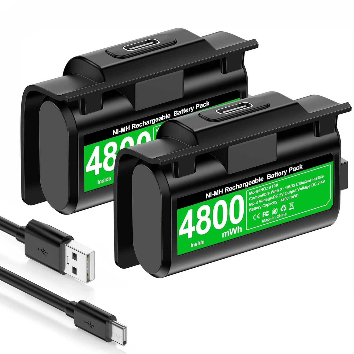 2 шт. Аккумулятор 4800 МВтч для геймпада Xbox One, набор для игры и зарядки, кабель USB-C для зарядки/4 крышки для Xbox One/seriesx|S горький липового