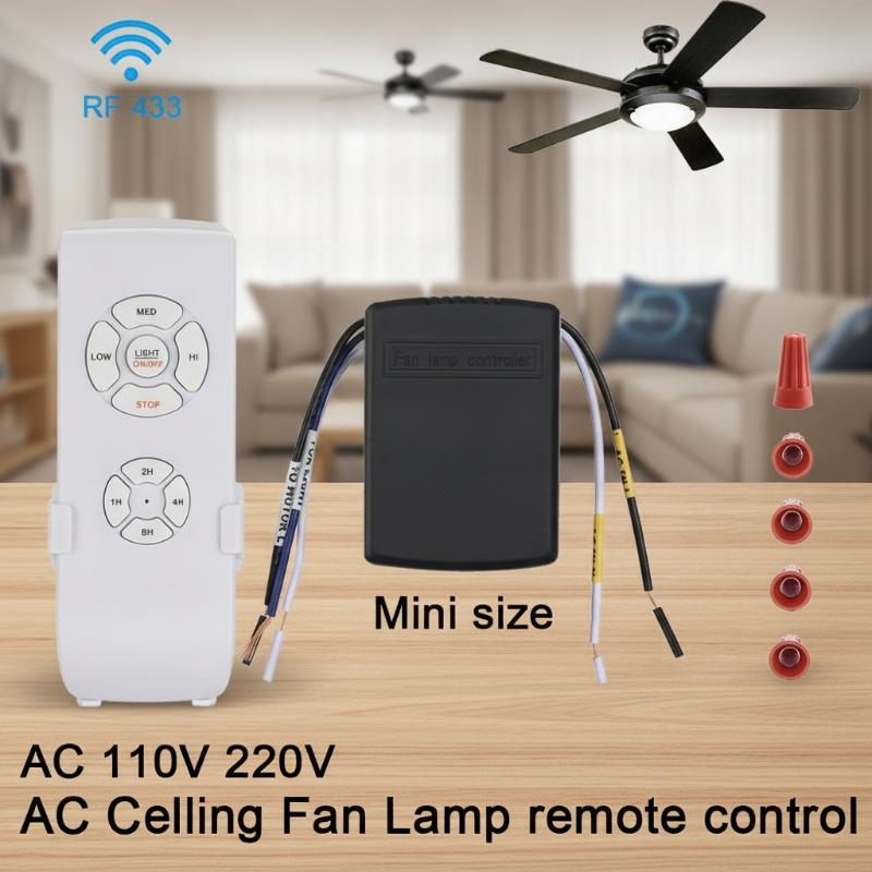 1 Set Ac 110-240V Timing Control Switch Adjusted Wind Speed Transmitter Receiver Mini Ceiling Fan Lamp Remote Control Kit