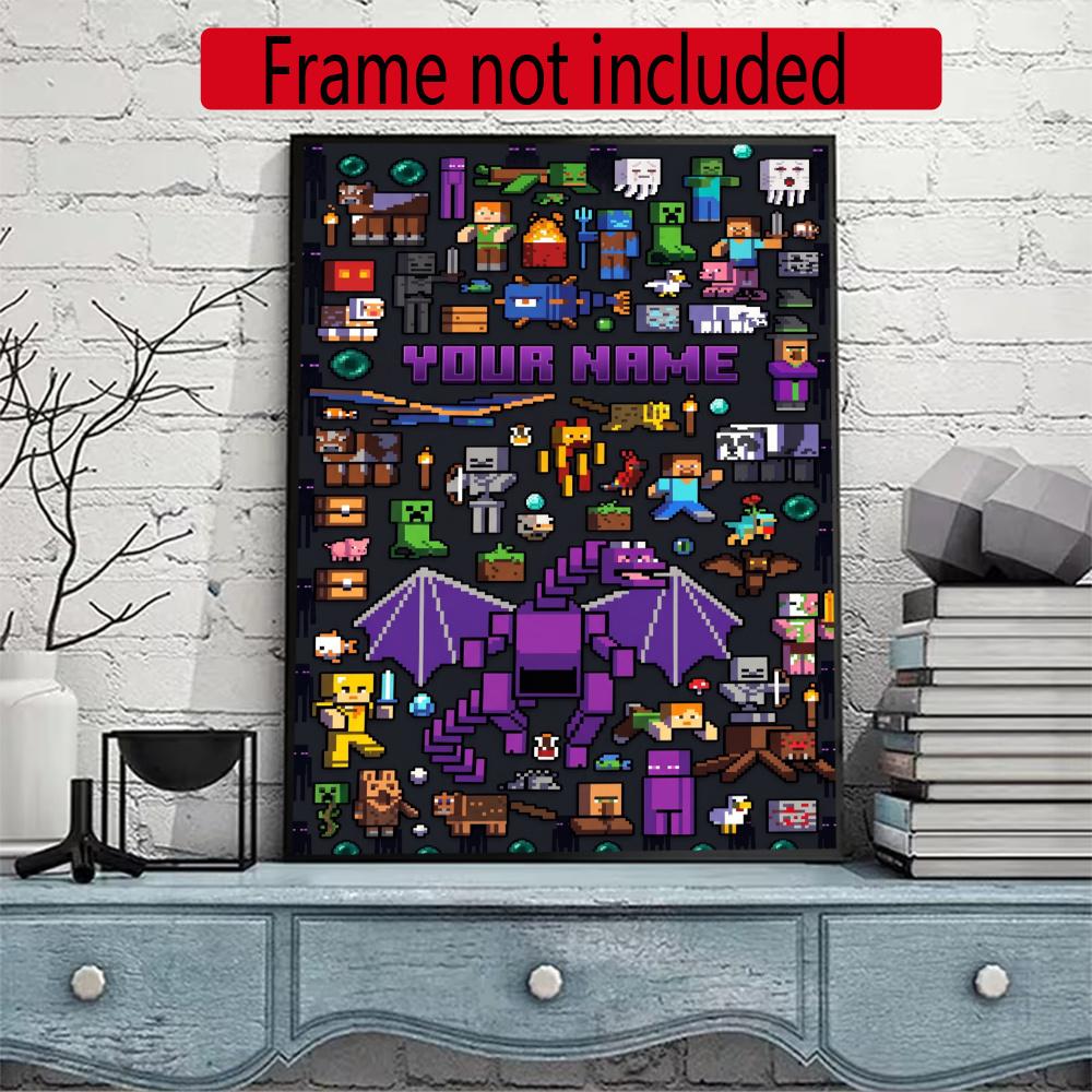 Minecraft Personalized Name Diamond Paintings Mosaic Wall Round Diamond Art Painting Kits Embroidery Crystal Accessories Frameless
