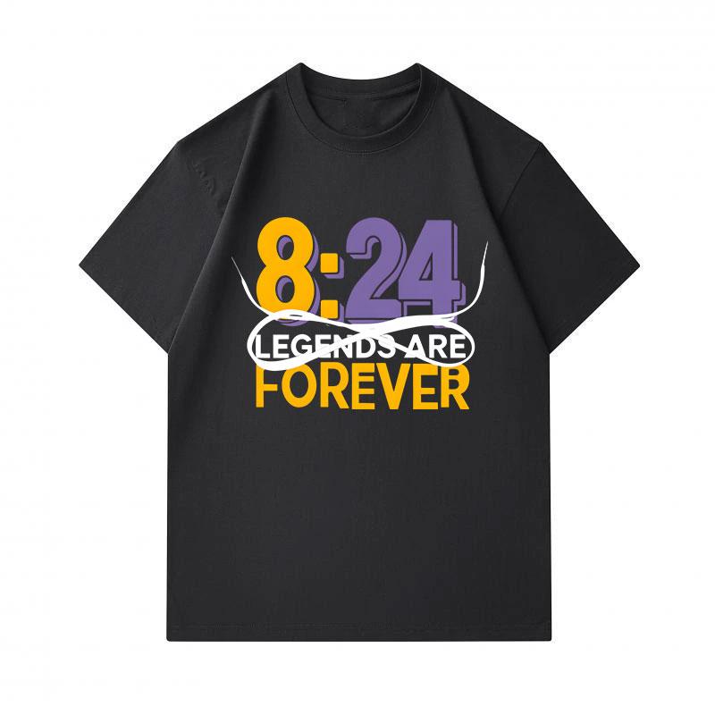 Men's 100% Cotton Crew Neck Short Sleeve T-Shirt, 8 24 Legends Are Forever Printed Casual Comfortable Lightweight Summer Daily Wear Graphic Tee for Ba