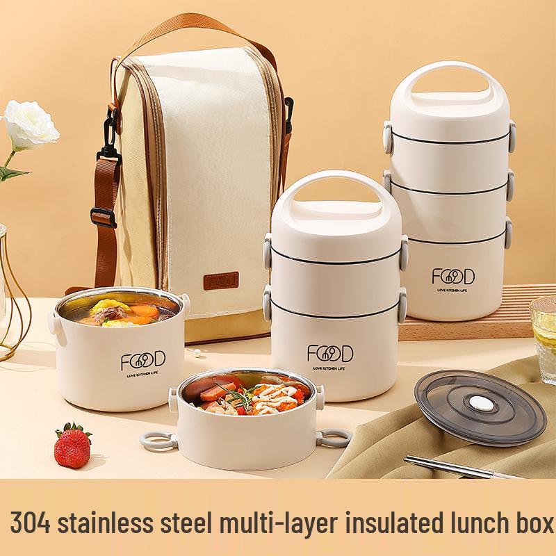 304 Stainless Steel Insulated Lunch Box, Multi-layer, Portable with Handle, Microwaveable – Ideal for Office & Student Meals.