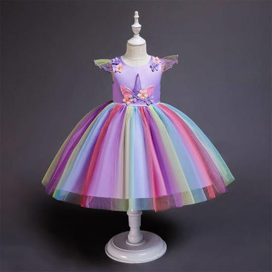 Kinder Regenbogen Einhorn Kleid mit Farbverlauf: Ärmelloser Macaron-Gaze-Rock Prinzessinnen-Set
