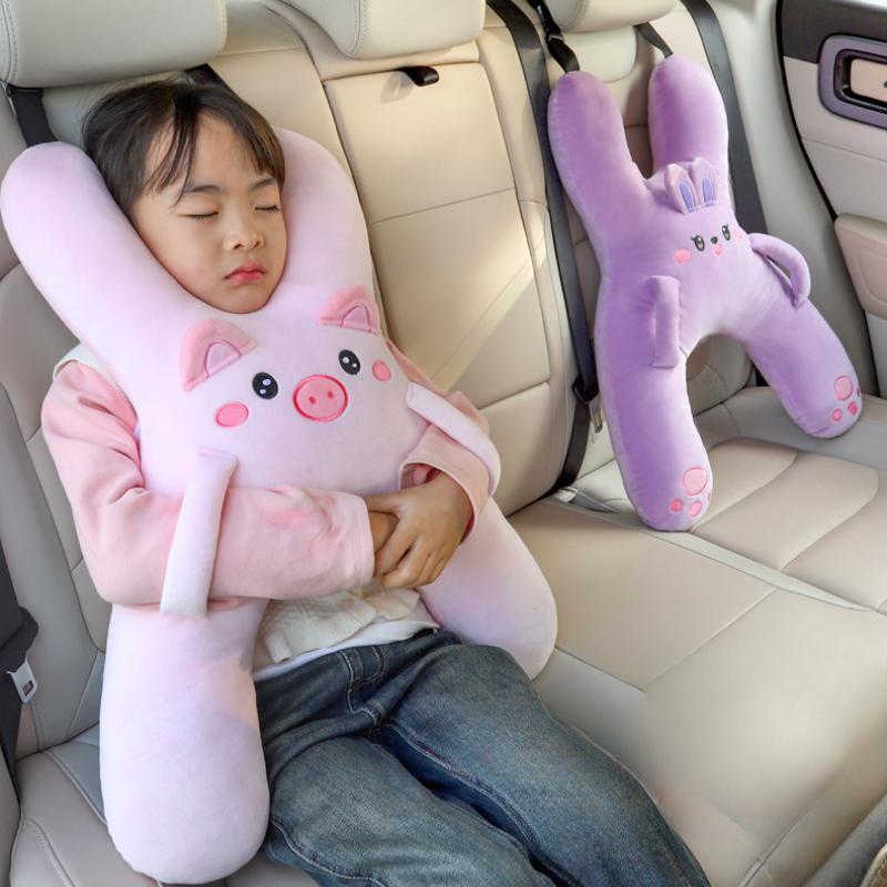 Kids Car Neck Pillow with Seat Belt Safety Sleep Aid Prevent Leaning Head Back Seat Sleeping Comfort During Long Distance Travel