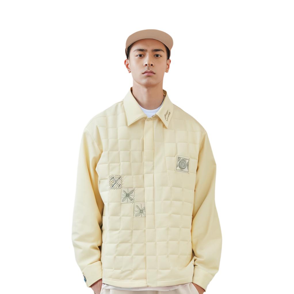 Li Ning Totem Embroidered Warm Cotton Jacket Men Jackets Swan-White ASHR101-2