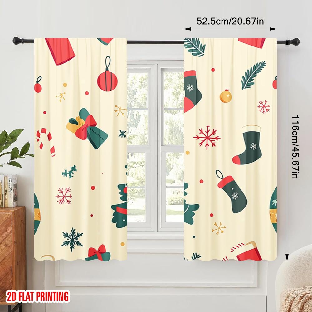 2Pcs,2D Plane Printing Contemporary Curtains Christmas Tree Snowman Winter Gift (2) Polyester Easy Install (Without Rod)
