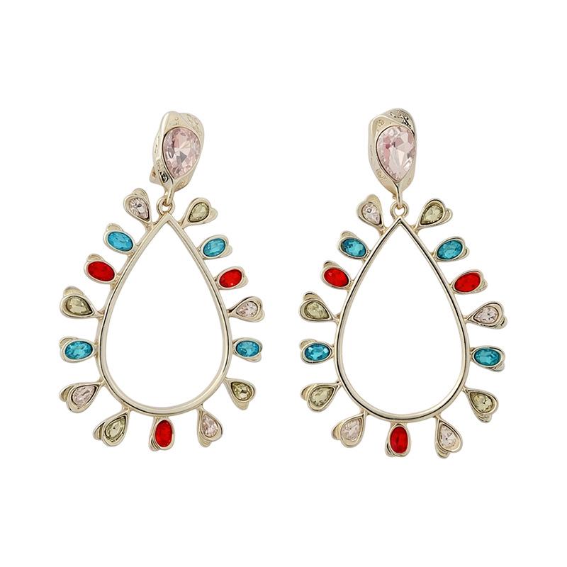 Dopamine Rhinestone Teardrop Ear Clips: Light Luxury European & American Style, High-End Niche Jewelry