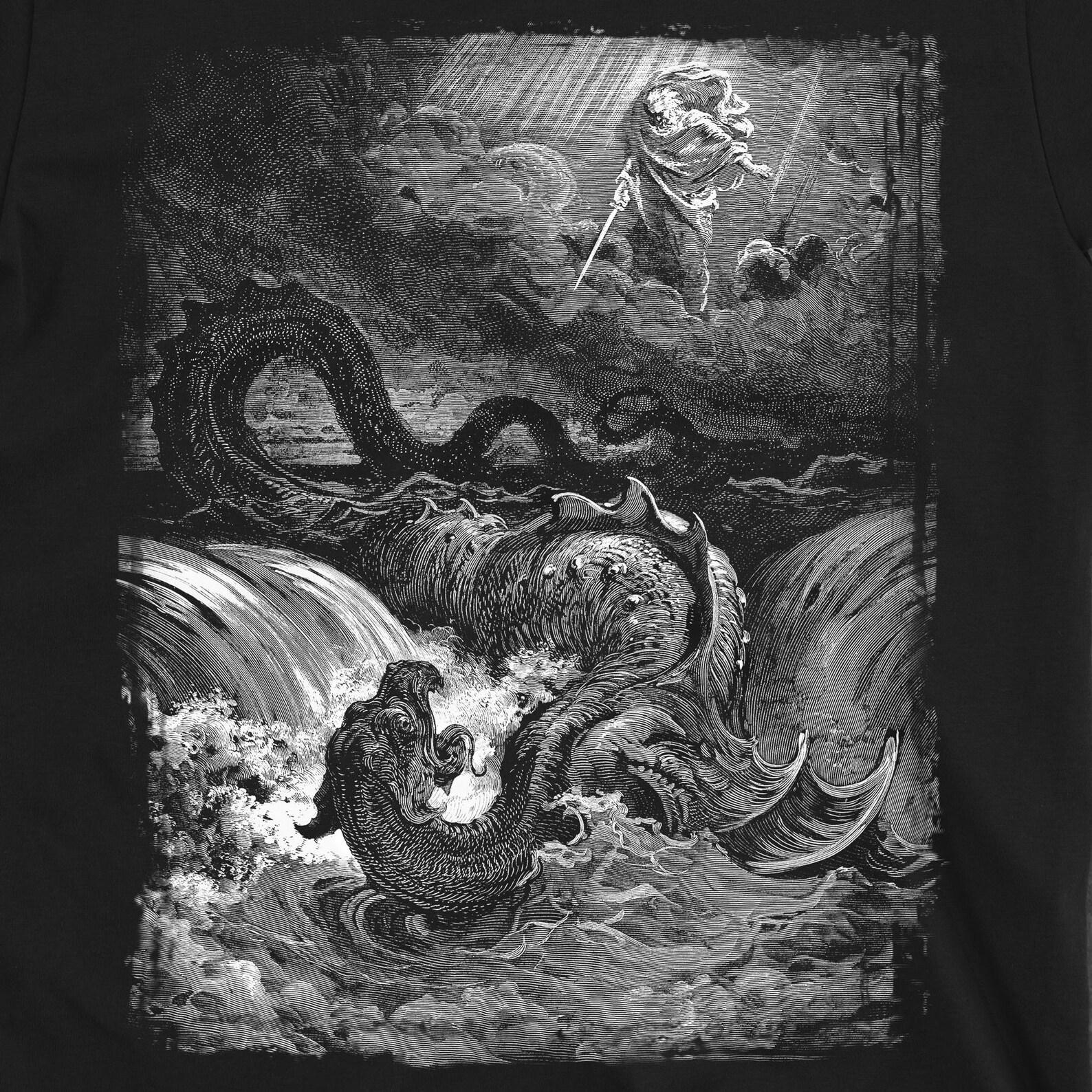 Leviathan Slayer T-Shirt | Gustave Doré Dark Biblical Art Tee | Sea Monster Graphic Shirt S