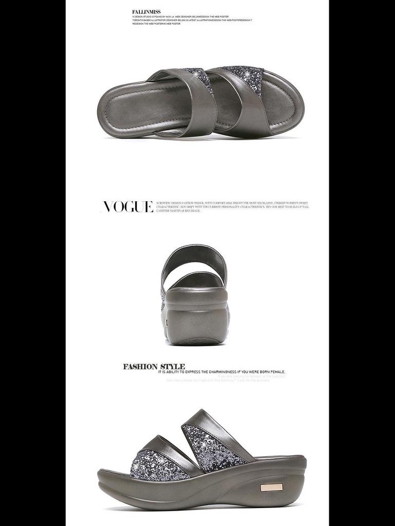 Women's Summer Sequin Platform Wedge Sandals - Thick-Sole, Easy-Match Fish-Mouth Design