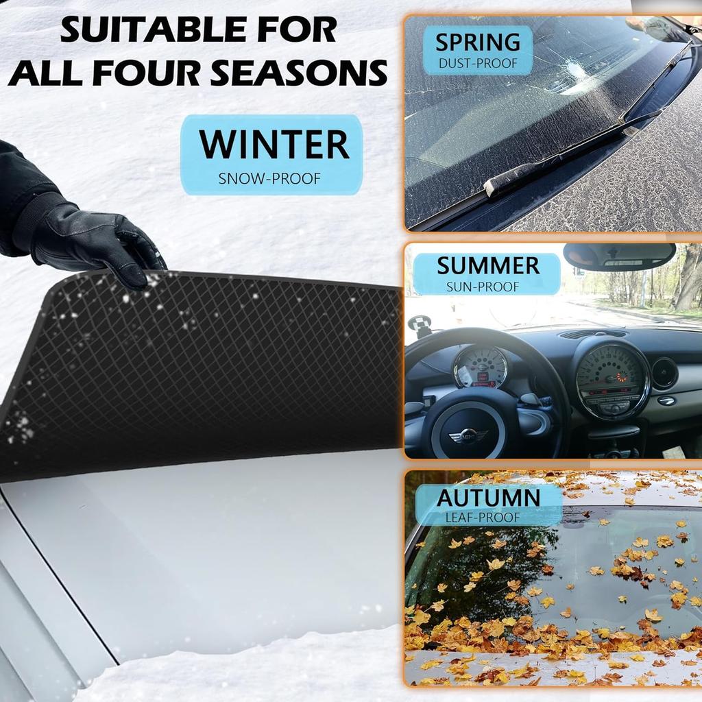 Car Windshield Cover For Ice And Snow - Universal Windshield Snow Cover With Side Window And Rearview Mirror Protector, Durable Magnetic Winter Frost