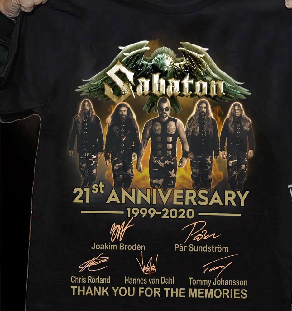 Sabaton 21-й Юбилей 1999-2020 Футболка с Автографом Черная футболка Унисекс Футболка XL
