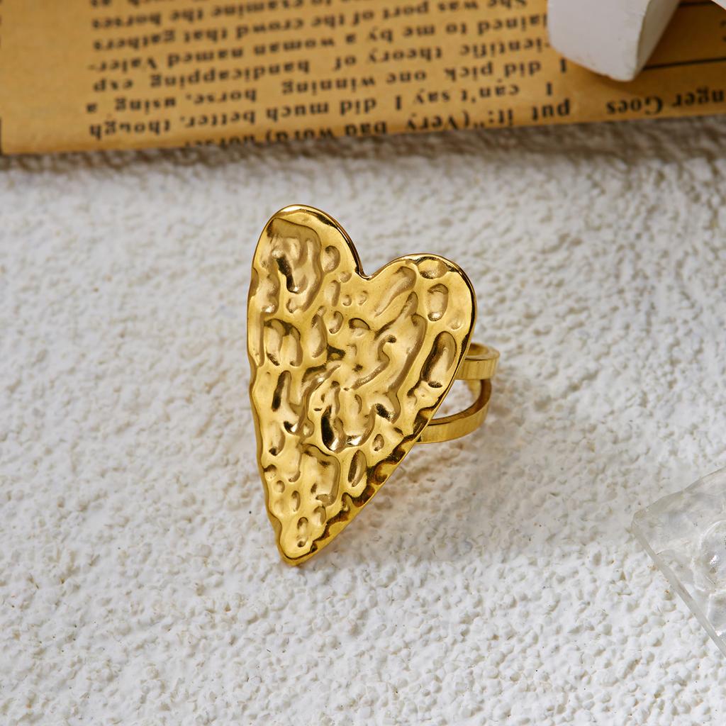 Exaggerated Geometric Heart Open Ring for Women Stainless Steel Gold Plated Starfish Conch Ring Summer Party Jewelry Gifts