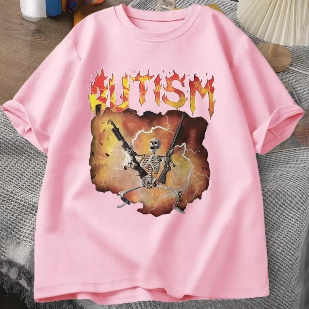 Autistic Funny Skeleton T-Shirt Women Autism Meme Graphic T Shirts Harajuku Fashion Vintage T Shirt Unisex Streetwear