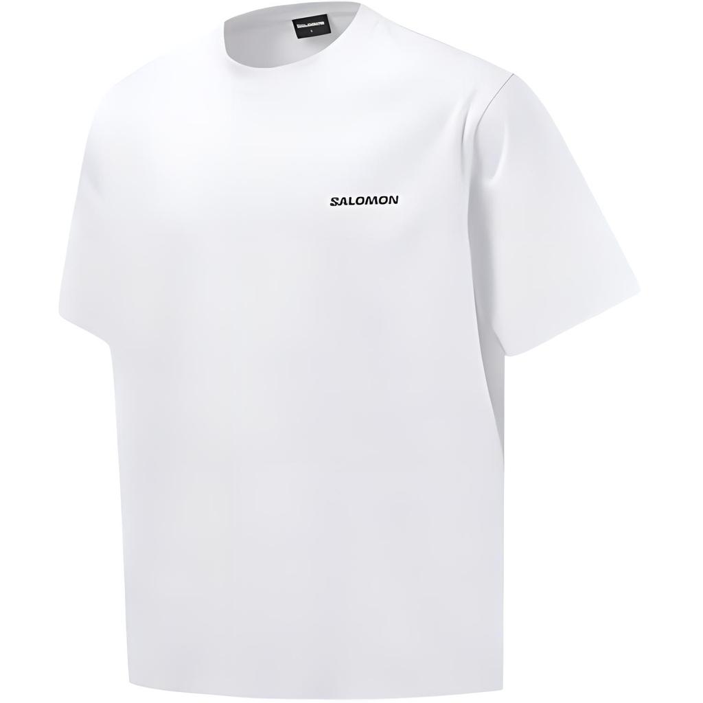 Salomon Logo Straight Cut Loose Fit Round Neck Short Sleeve T-Shirt Men Tops White C28056