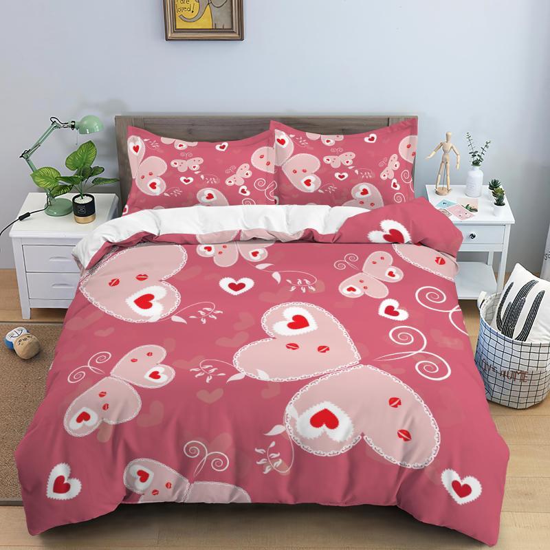 Love Heart Duvet Cover Set Romantic Theme Heart Shaped Comforter Cover King Full Size For Kid Couple Lover Polyester Bedding Set