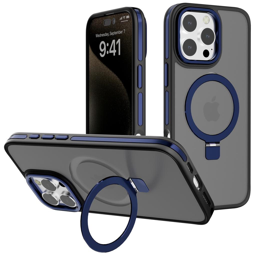 C1 Series For iPhone 15 Pro Max Case TPU+PC Skin Touch Anti-Shock Phone Cover with Magnetic Kickstand